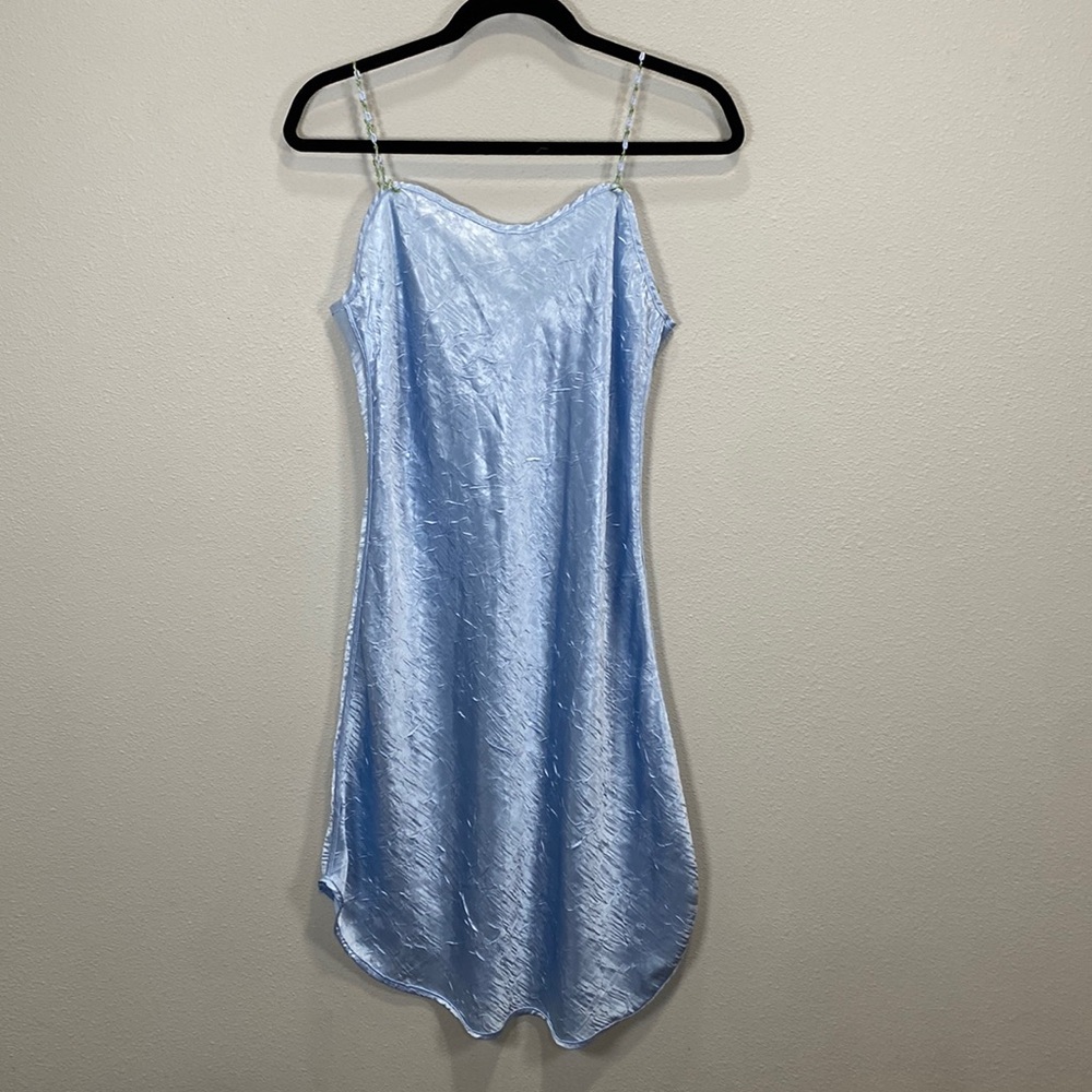 Vintage Y2K‎ satin crinkle slip dress light blue